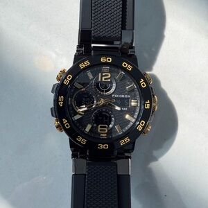 FOXBOX Black and Gold Sport Chronograph Watch